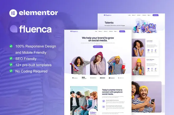 Fluenca-SocialMediaAgencyElementorProFullSiteTemplateKit.jpg.webp