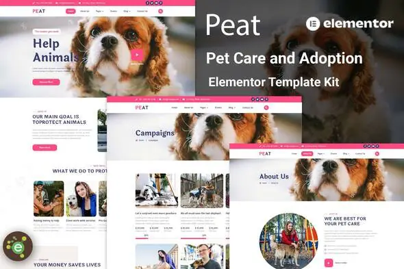 Peat-PetCareAdoptionElementorTemplateKit.jpg.webp